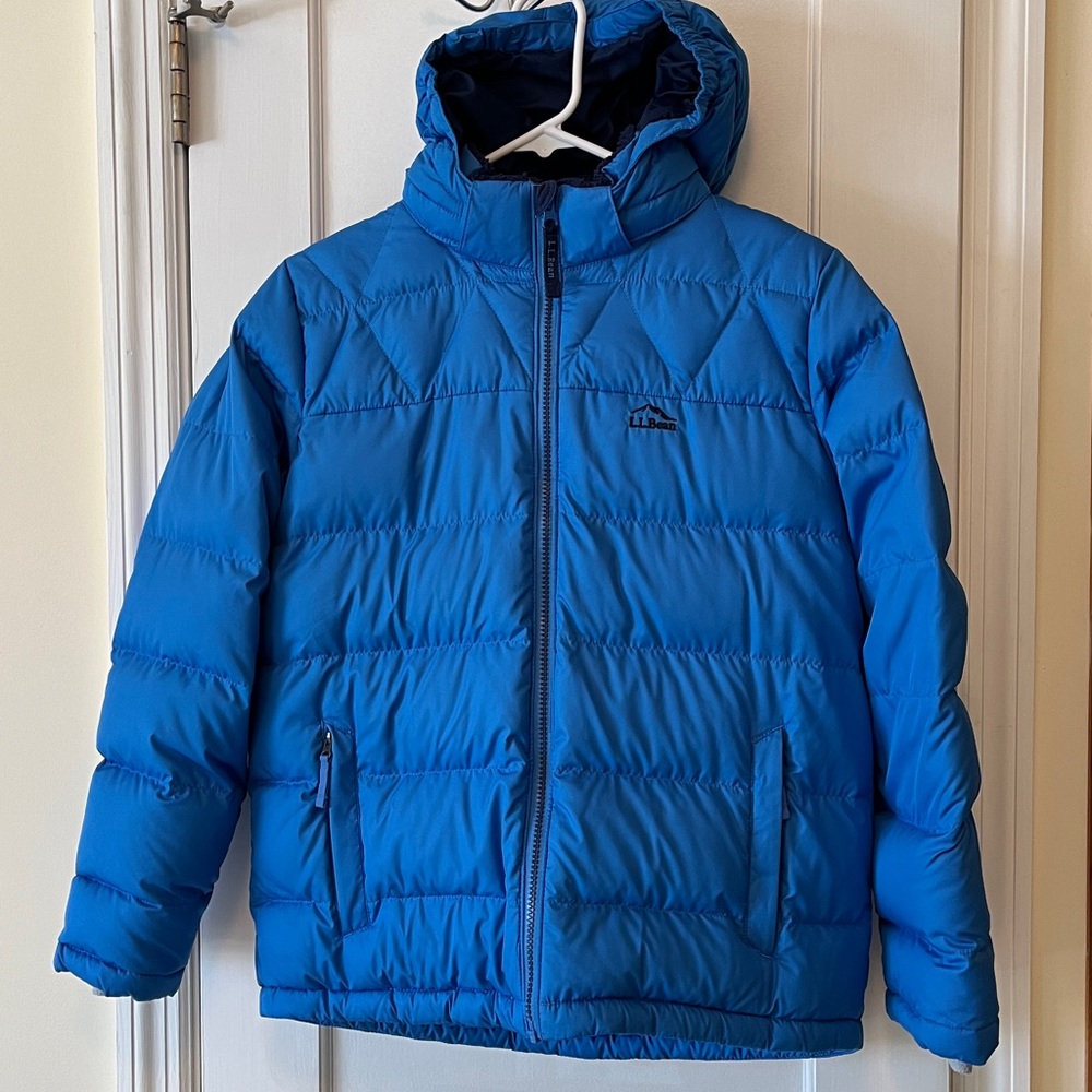 L.L. Bean Down Fleece Lined Puffer Jacket Hooded Kids‎ Large 14–16 Blue DownTek